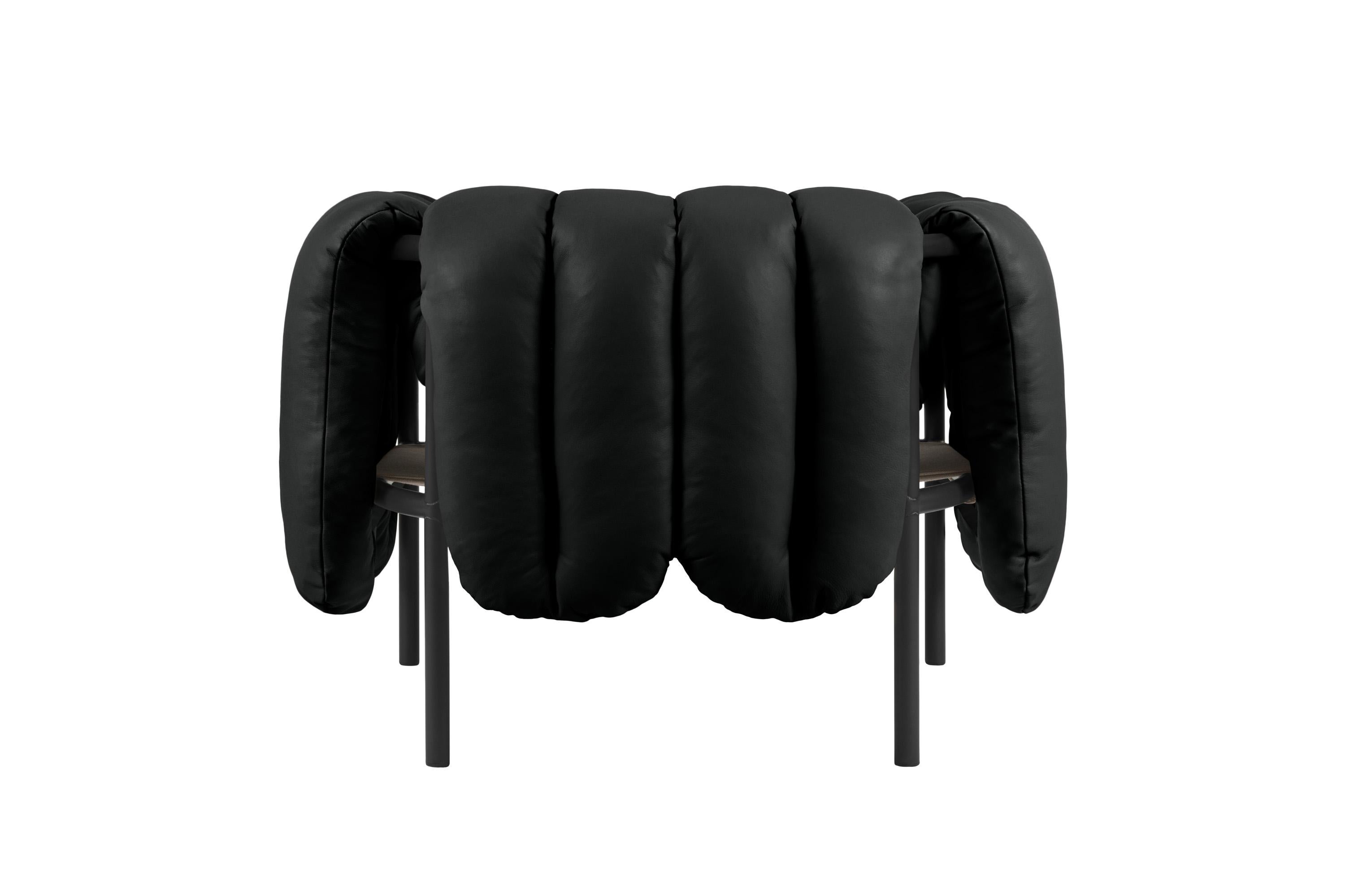 Contemporary Lounge Chair 'Puffy' by HEM, Black Steel, Black Leather For Sale 1