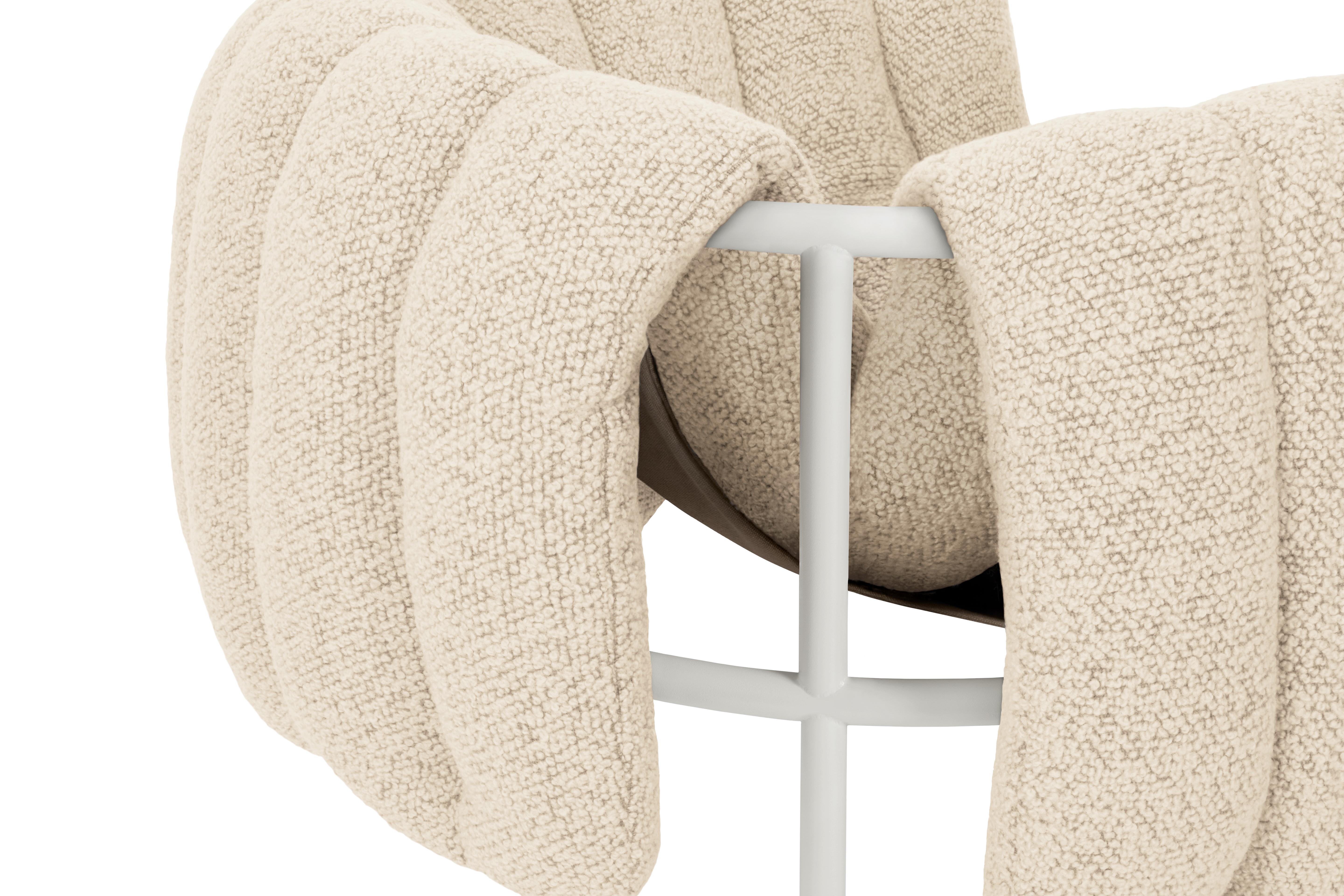 Contemporary Lounge Chair 'Puffy' by HEM, White Steel, Eggshell Bouclé For Sale 5