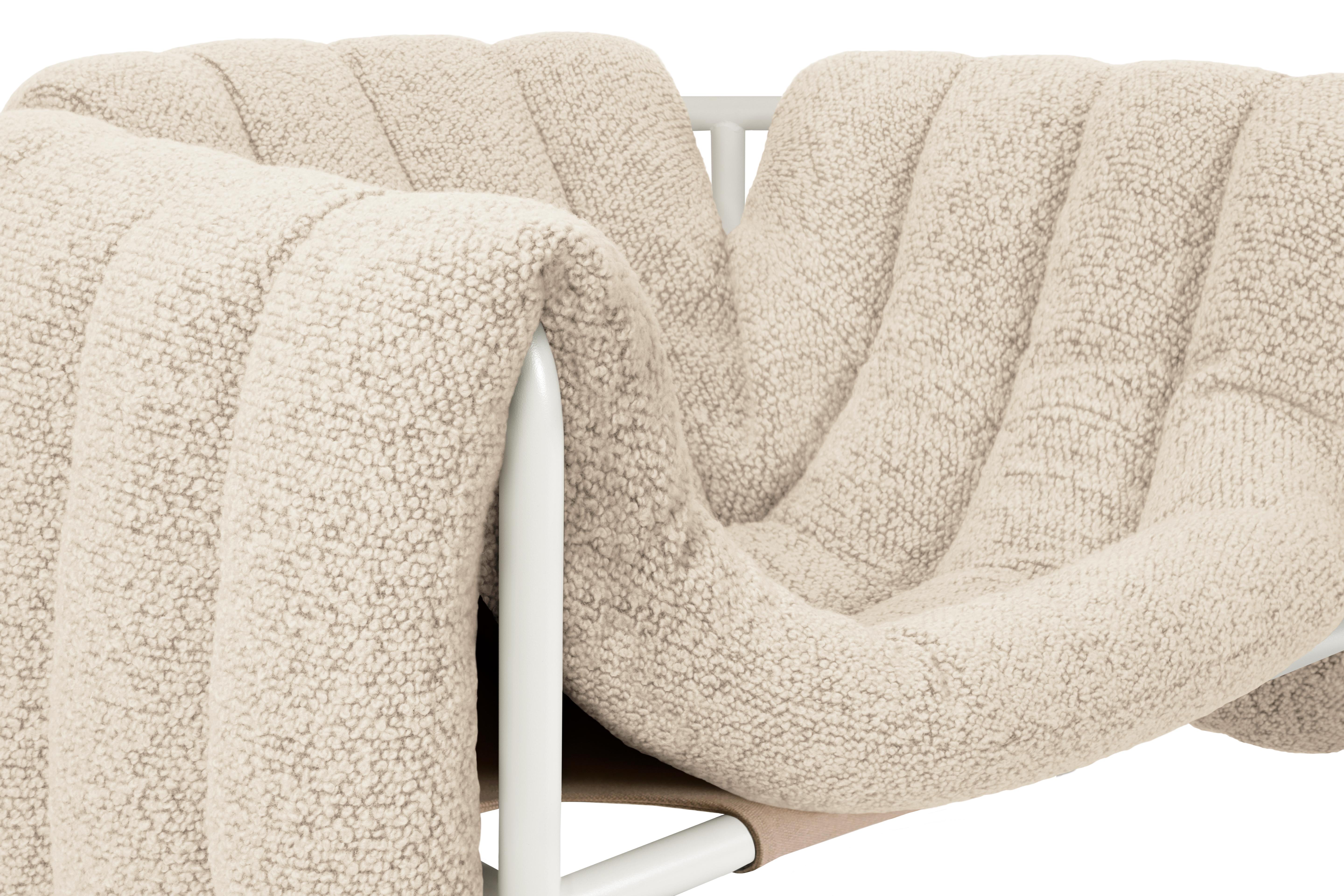 Contemporary Lounge Chair 'Puffy' by HEM, White Steel, Eggshell Bouclé For Sale 6