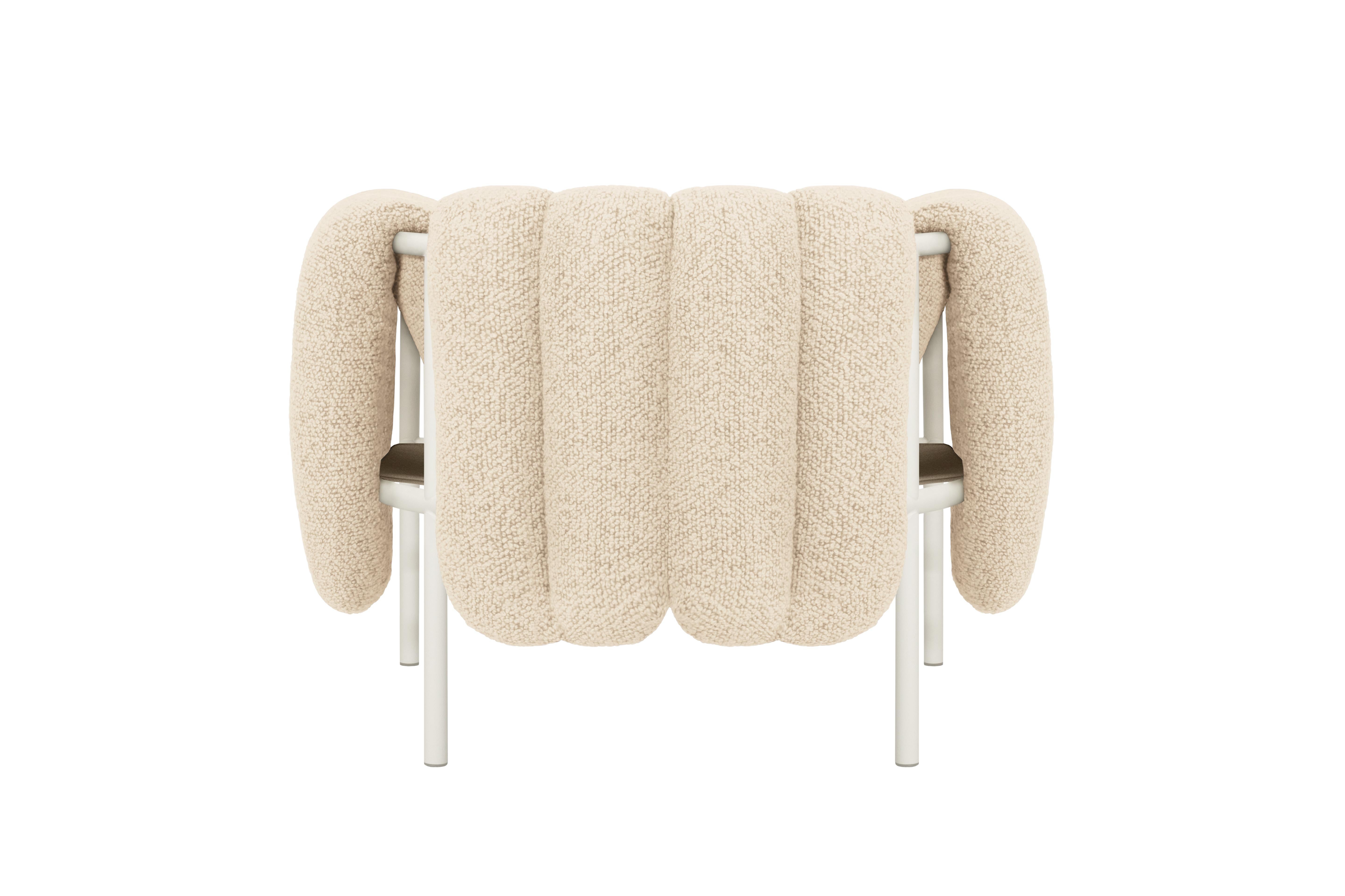 Polish Contemporary Lounge Chair 'Puffy' by HEM, White Steel, Eggshell Bouclé For Sale
