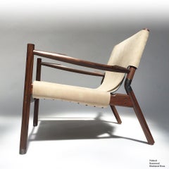 Contemporary Lounge Chair, Rosewood, Green Leather and Blackened Brass