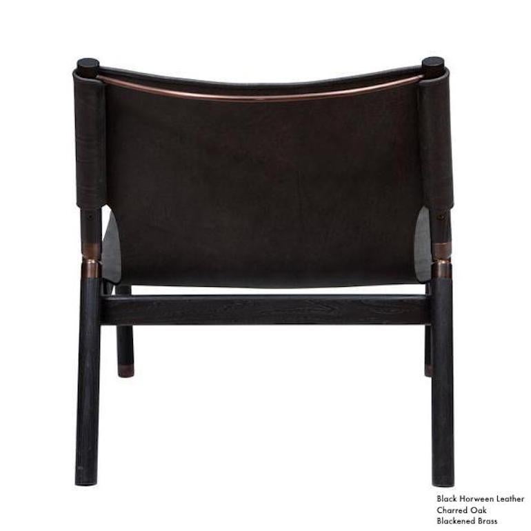 Contemporary Lounge Chair, Rosewood, Nubuck Leather and Blackened Brass For Sale 8