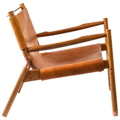 Contemporary Lounge Chair - Teak, Saddle Leather, Raw Copper and Leather Cord