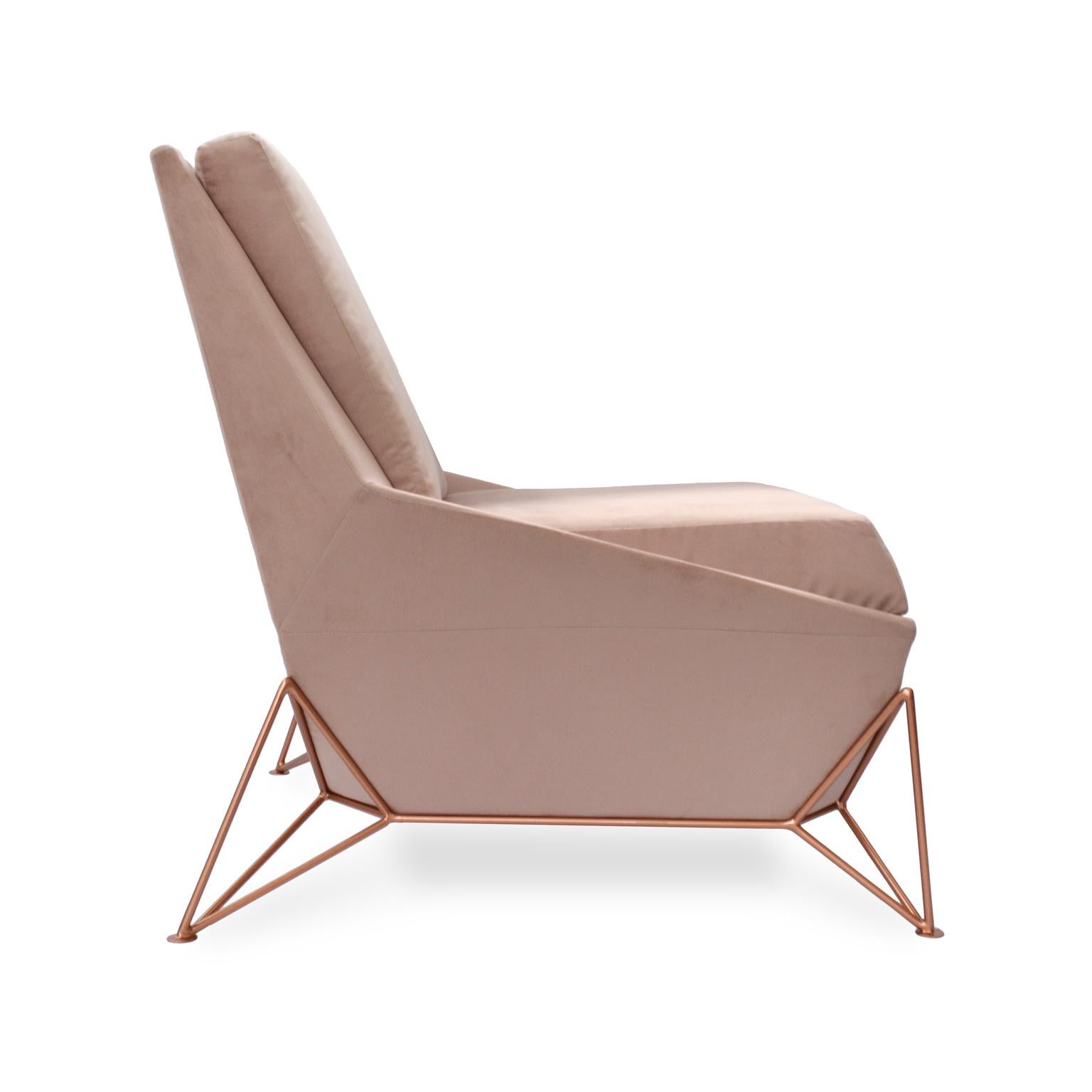 Brazilian Contemporary Lounge Chair, Triarm in Velveteen Rose For Sale