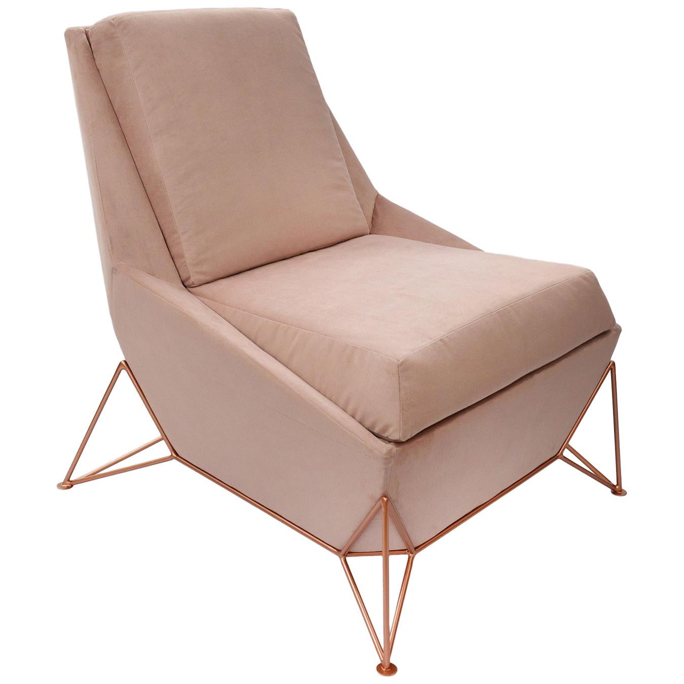 Contemporary Lounge Chair, Triarm in Velveteen Rose For Sale
