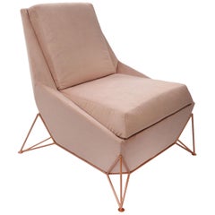 Contemporary Lounge Chair, Triarm in Velveteen Rose