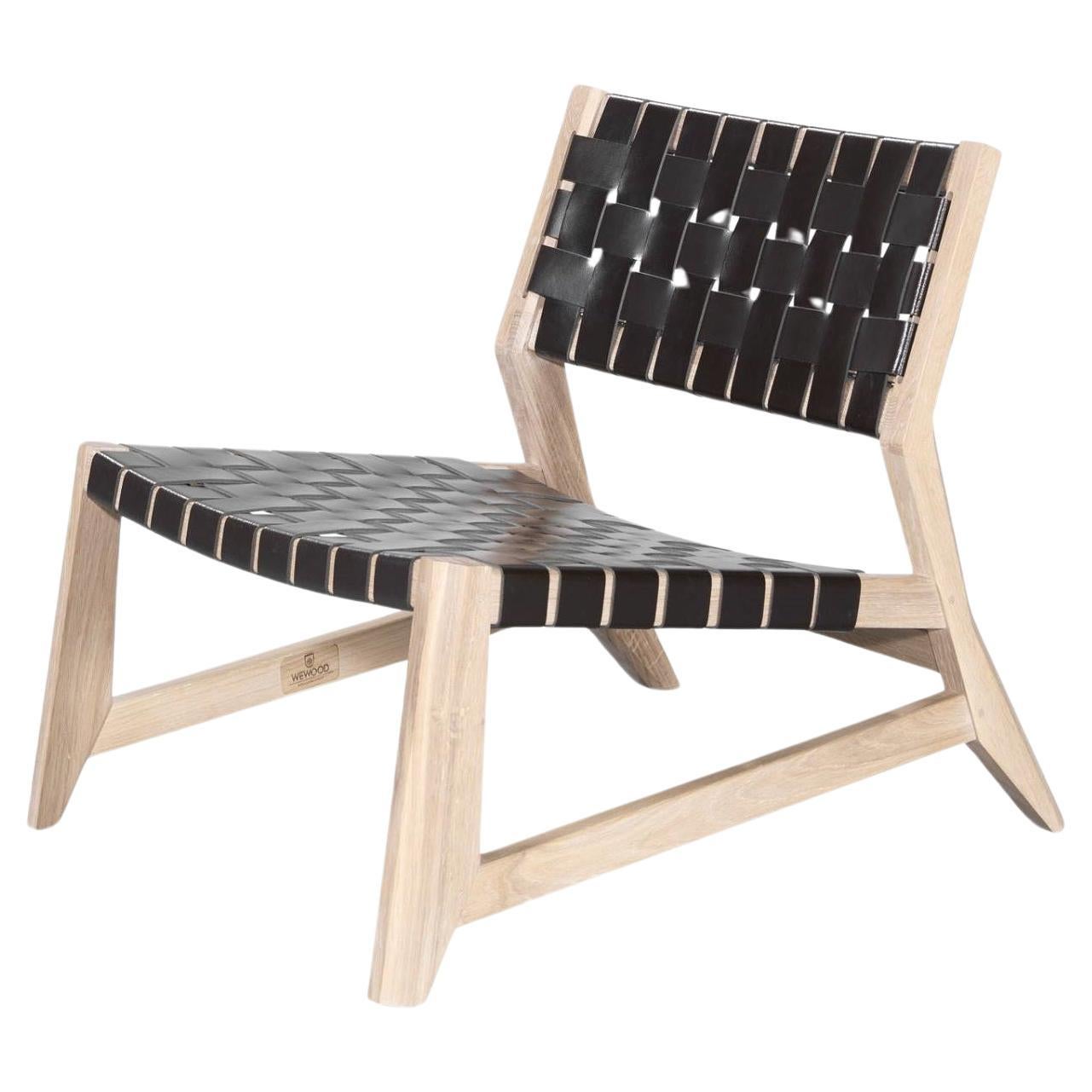 Portuguese Contemporary Lounge Chair with Wooden Structure and Leather Straps Seat For Sale