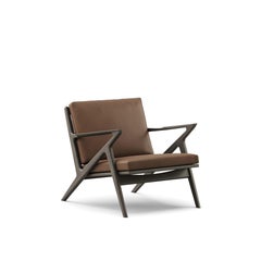 Contemporary Lounge Chair 'Z-Chair' by DK3, Black Lacquered Oak, Brown Leather