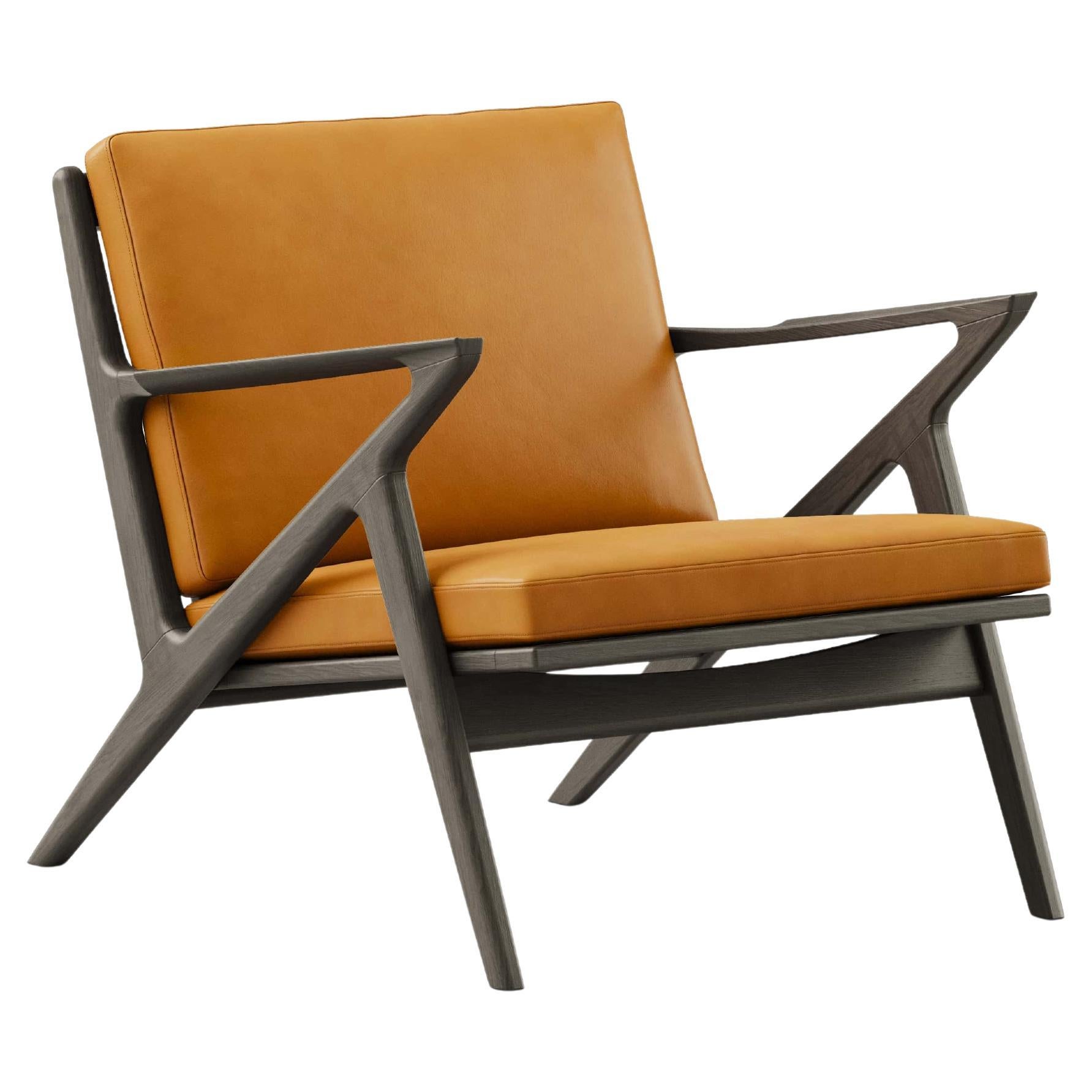 Contemporary Lounge Chair 'Z-Chair' by DK3, Black Lacquered Oak, Cognac Leather