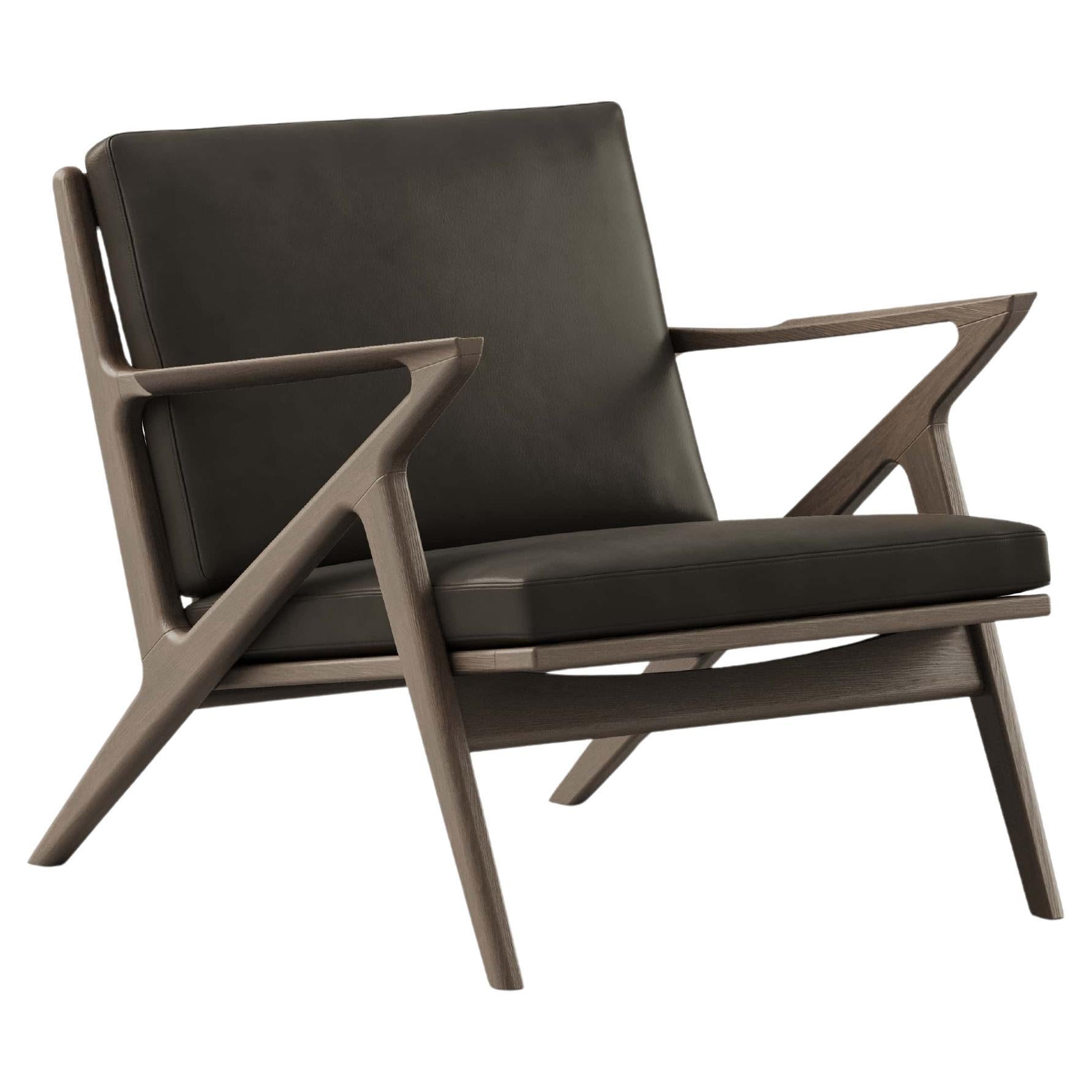 Sedia da salotto contemporanea 'Z-Chair' di DK3, Oak fumé, pelle nera