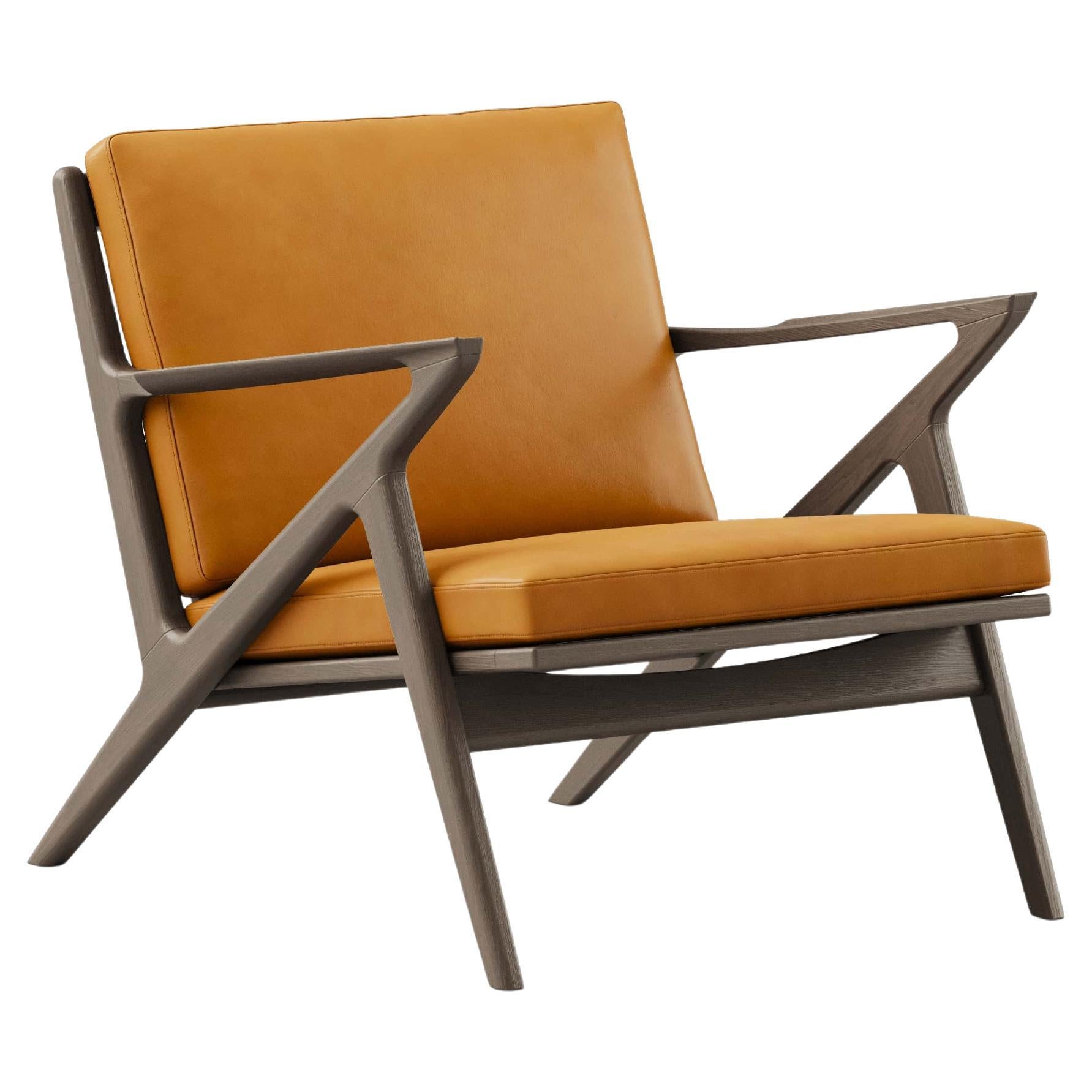 Contemporary Lounge Chair 'Z-Chair' by DK3, Smoked Oak, Cognac Leather