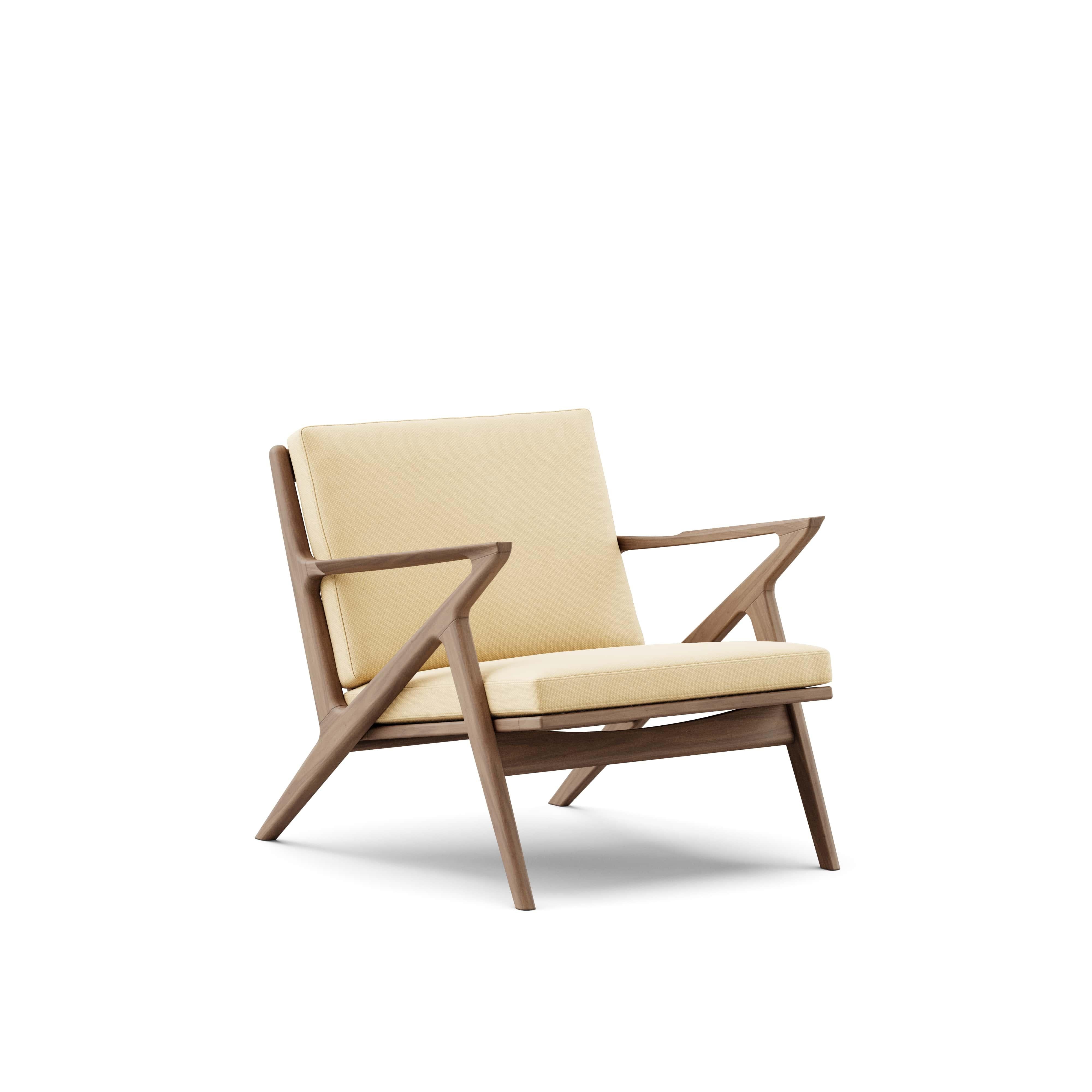 Contemporary Lounge Chair 'Z-Chair' by DK3
Designed by Poul Thorsbjerg Jensen

Dimensions: 
- W.75 x D.82 x H.62 cm
- Seating: W.58 x D.52 x H.36 cm

Materials: 
- Frame: Solid wood.
- Seat and back: Upholstery.

Model shown on main picture:
-