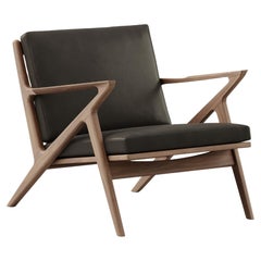 Contemporary Lounge Chair 'Z-Chair' by DK3, Walnut, Black Leather