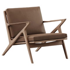 Contemporary Lounge Chair 'Z-Chair' by DK3, Walnut, Brown Leather