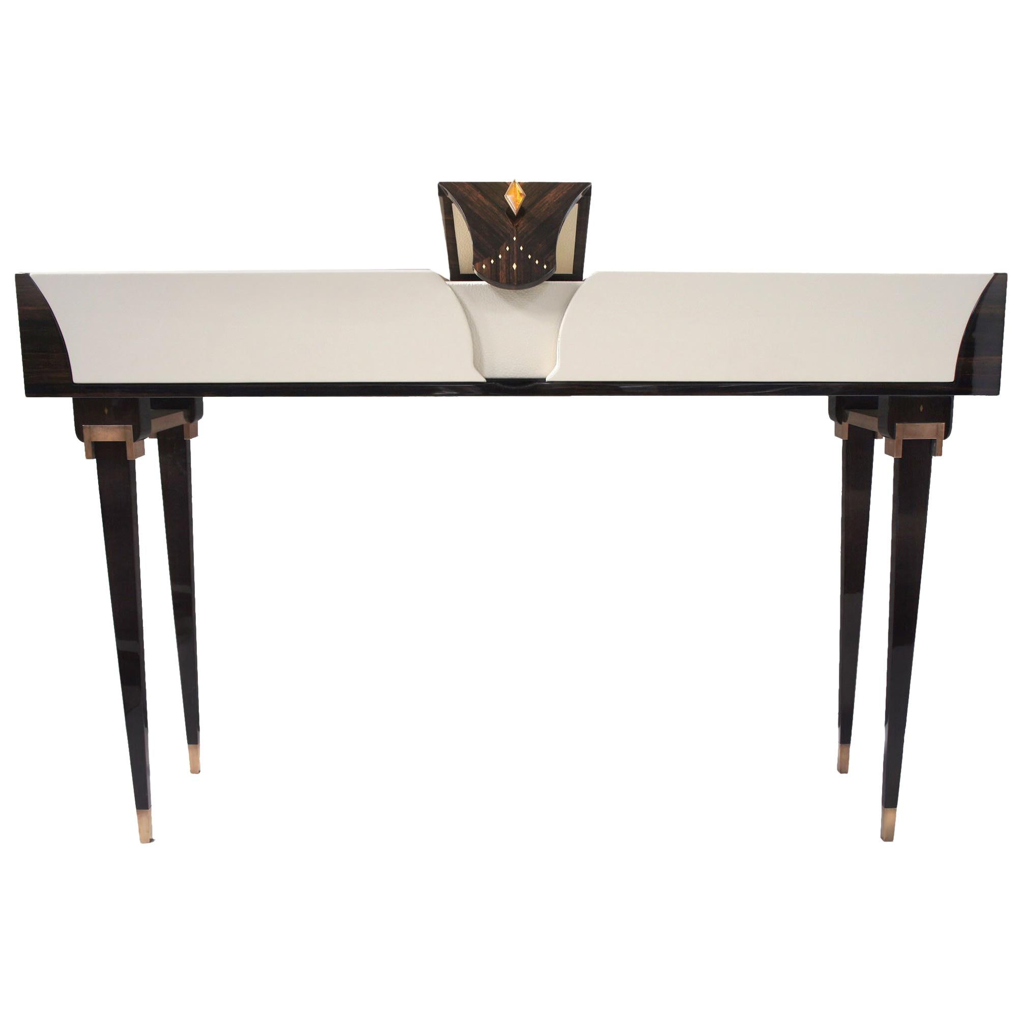 Contemporary Lounge Console in Macassar Wood and Amber Handle by Eva Baron im Angebot