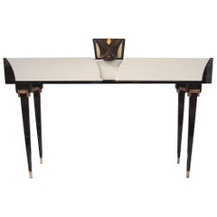 Contemporary Lounge Console in Macassar Wood and Amber Handle by Eva Baron