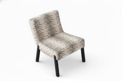 Contemporary Lounge Dining Chair in FAROUCHE Embroidered Jacquard & Oak Legs