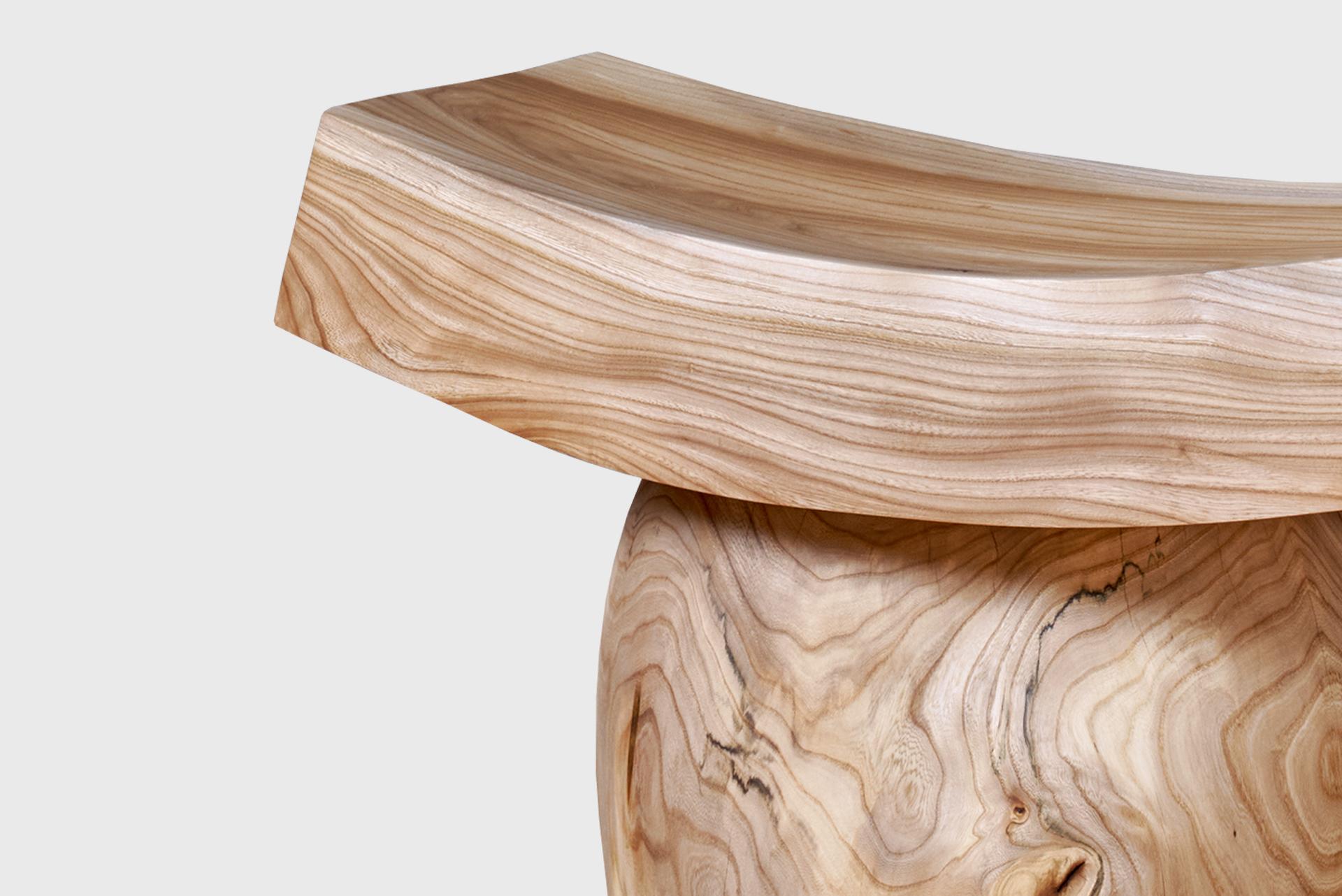 Dutch Contemporary Lounge Stool, Natural Elm Wood, by Jonas Lutz For Sale