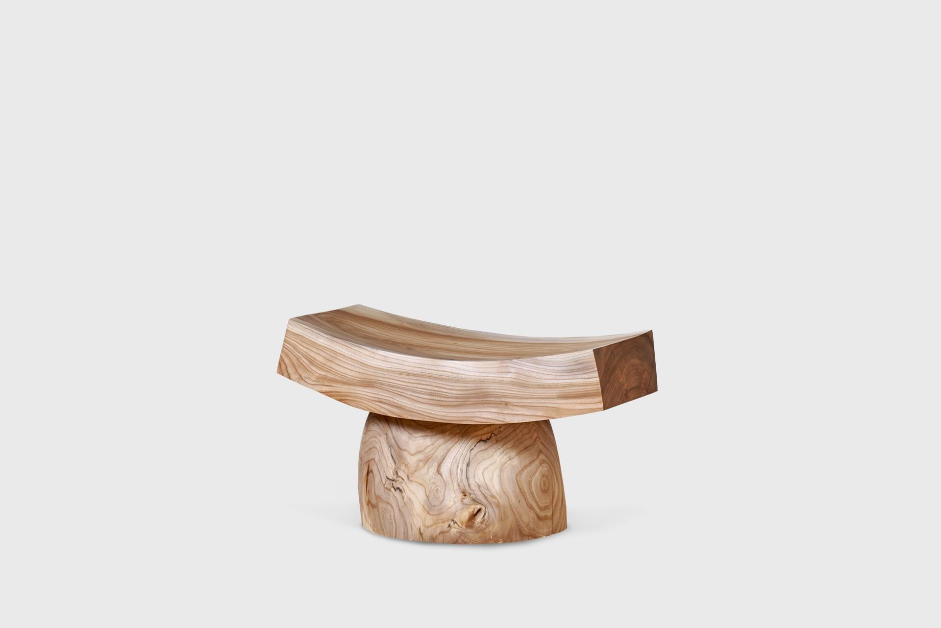 Contemporary Lounge Stool, Natural Elm Wood, by Jonas Lutz In New Condition For Sale In Barcelona, ES