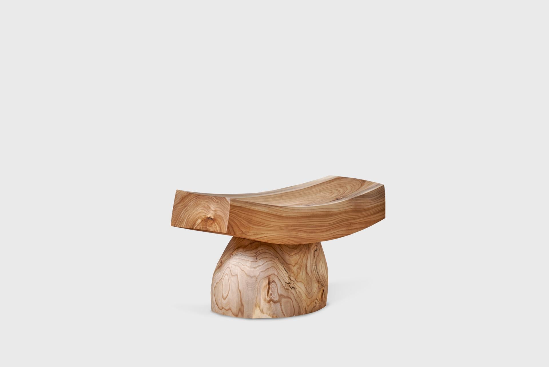 Contemporary Lounge Stool, Natural Elm Wood, by Jonas Lutz For Sale 2