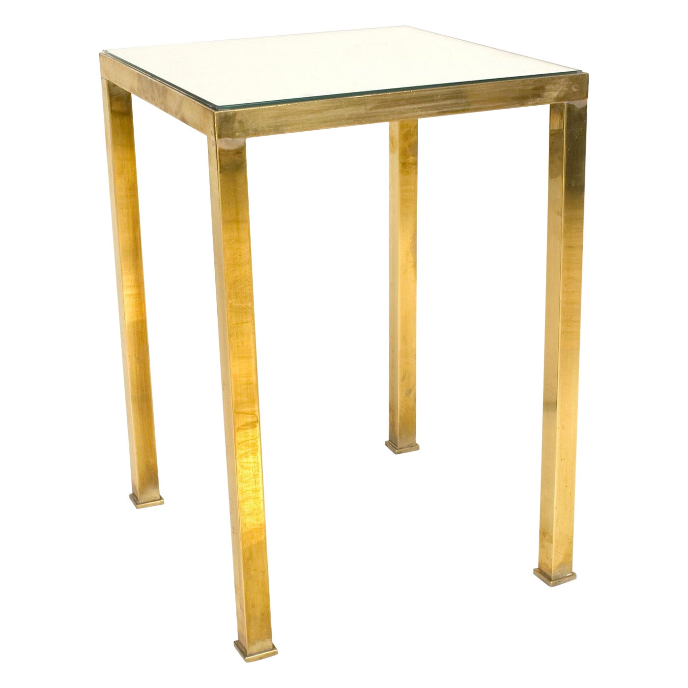 Contemporary Low Brass Mirror Table For Sale