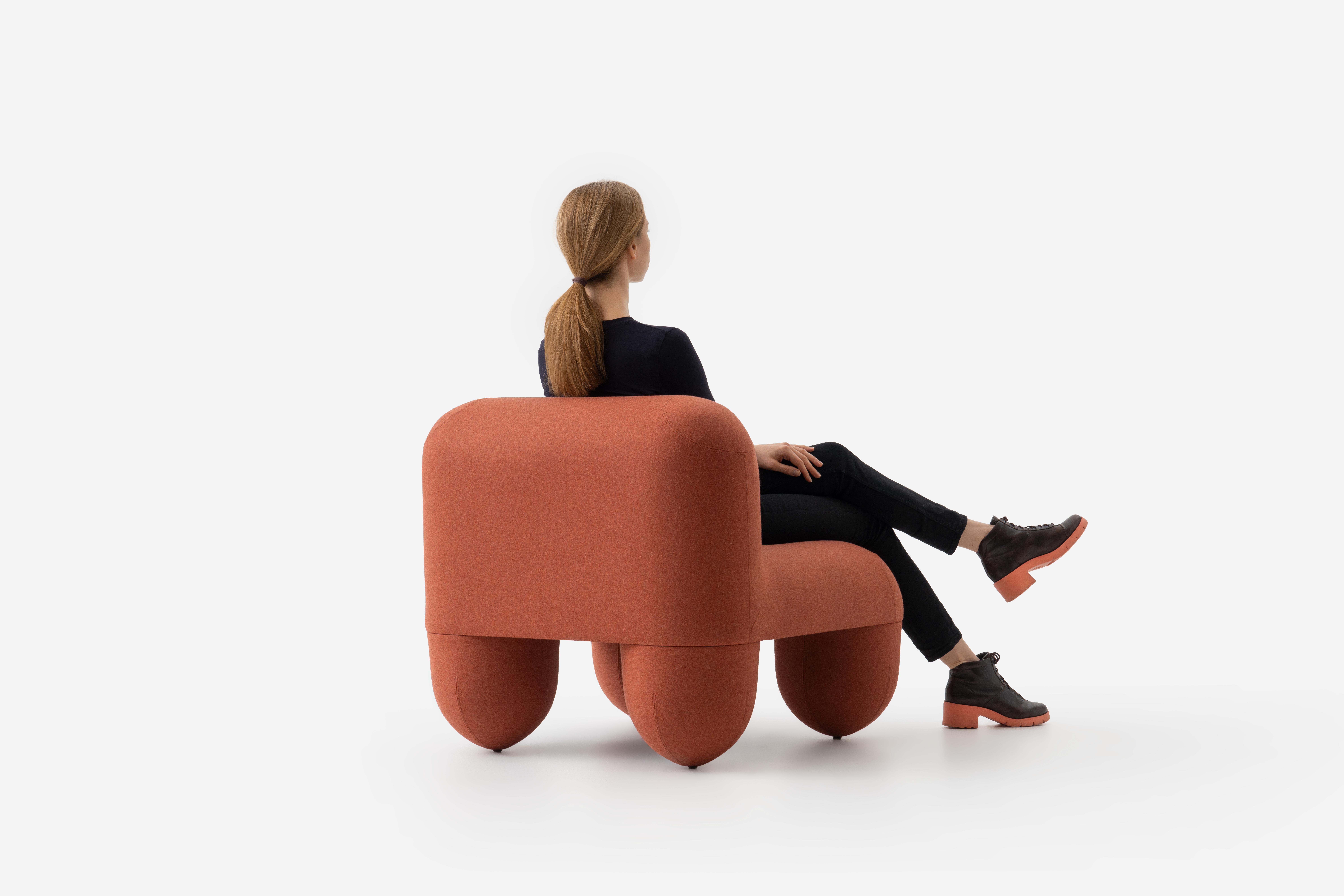 Organic Modern Contemporary Low Chair 'Hello' by Denys Sokolov x Noom, Orange For Sale