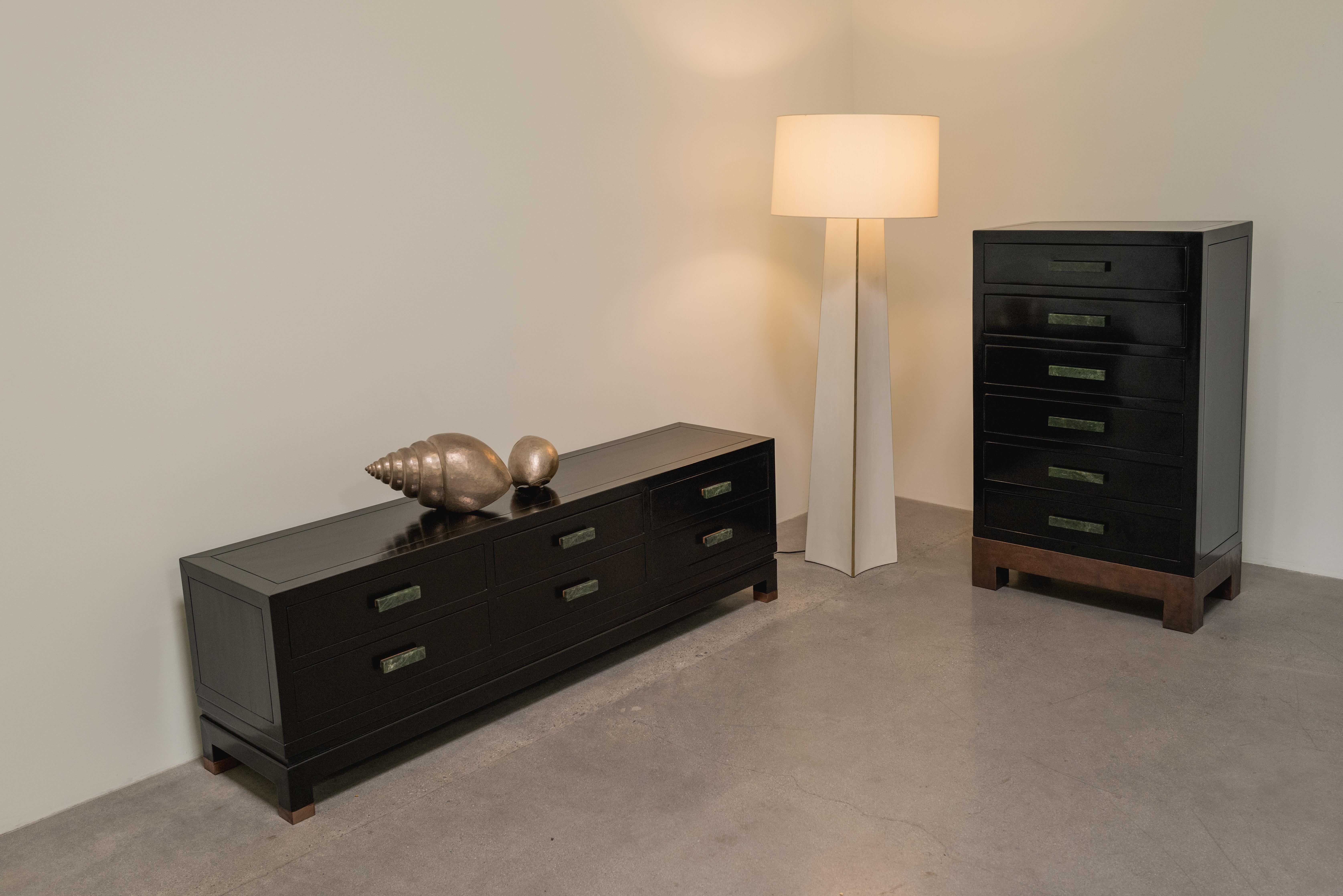 Contemporary Low Hua Li Cabinet with Jade Handles by Robert Kuo For Sale 5