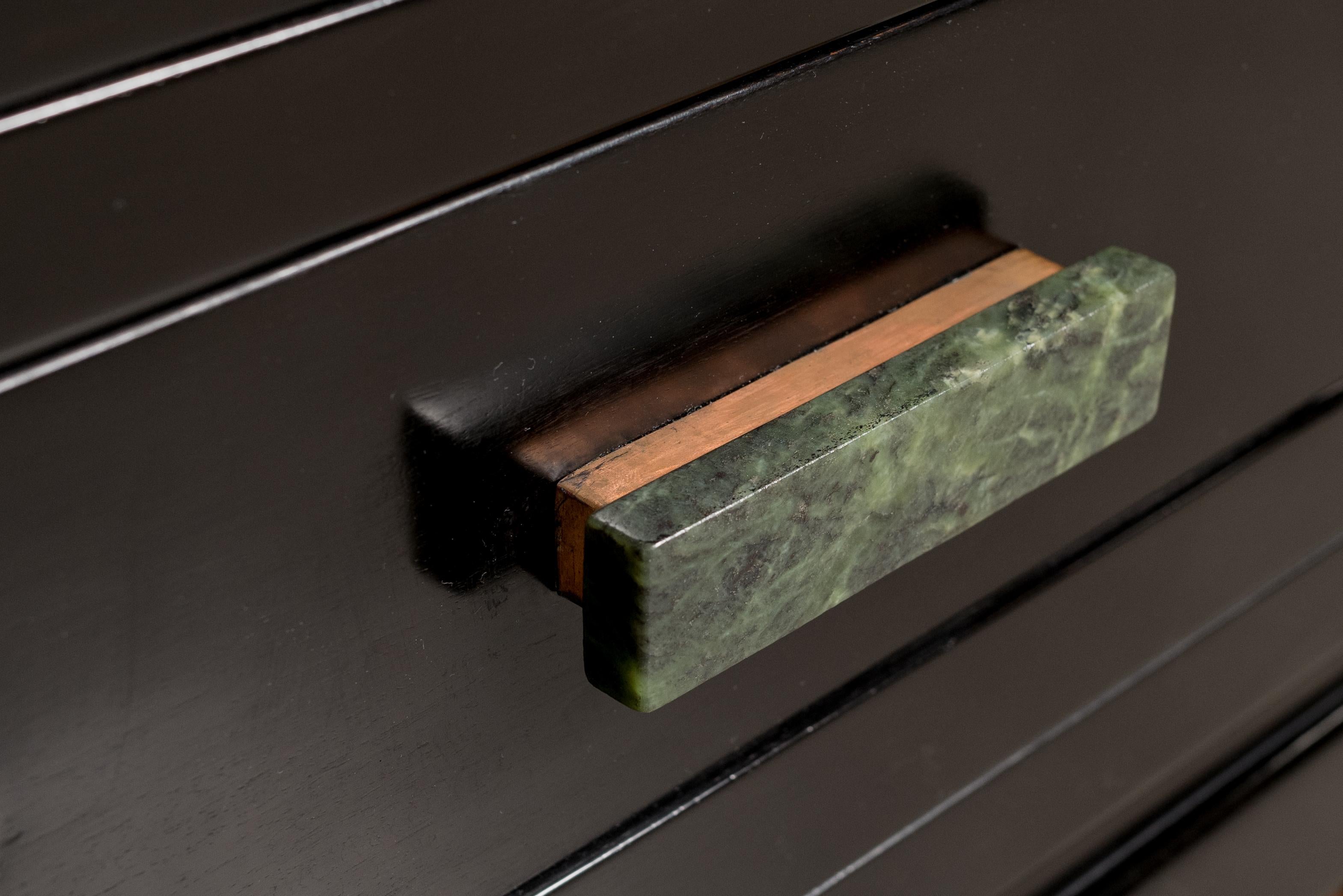 Contemporary Low Hua Li Cabinet with Jade Handles by Robert Kuo In New Condition For Sale In Los Angeles, CA