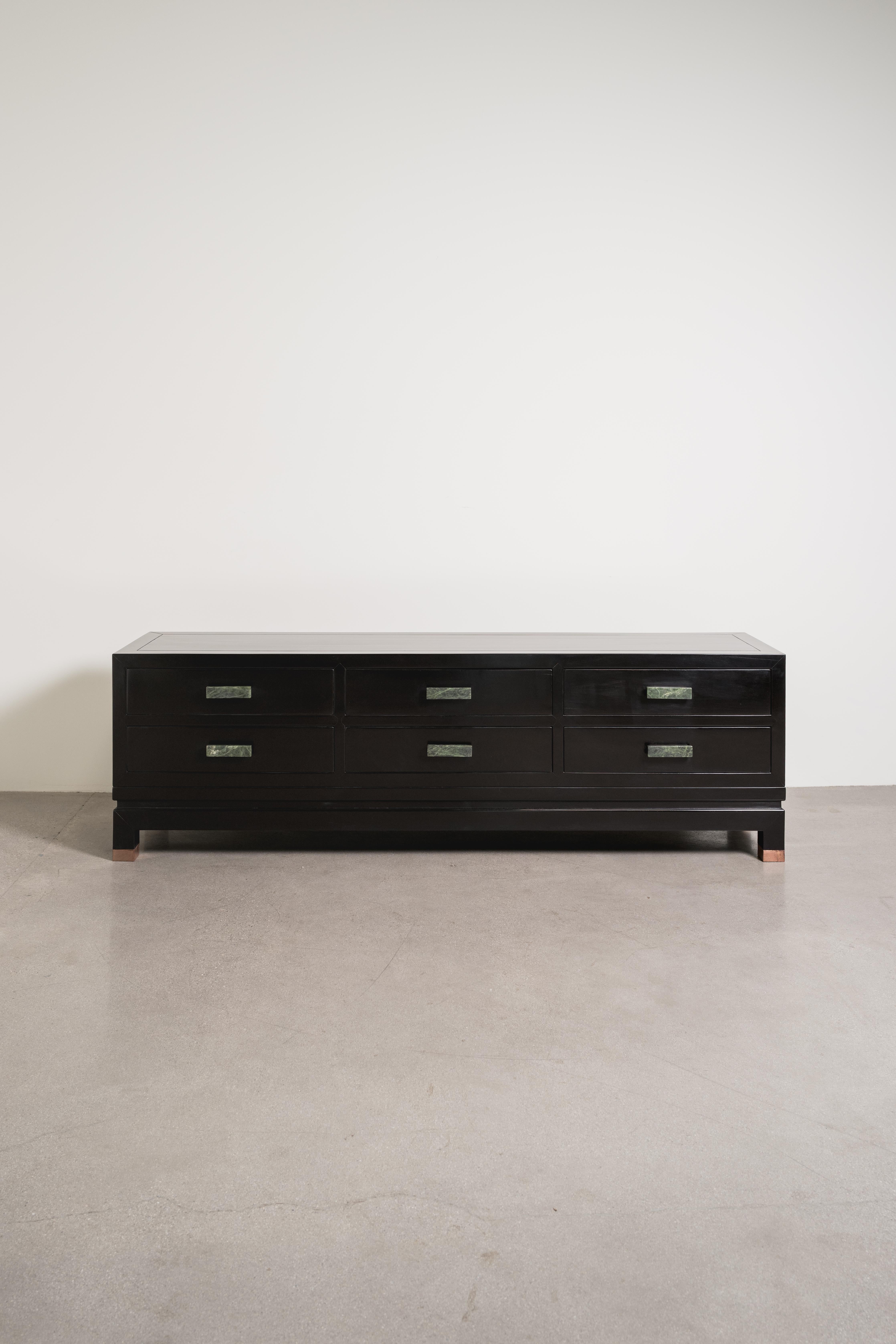 Contemporary Low Hua Li Cabinet with Jade Handles by Robert Kuo For Sale 2