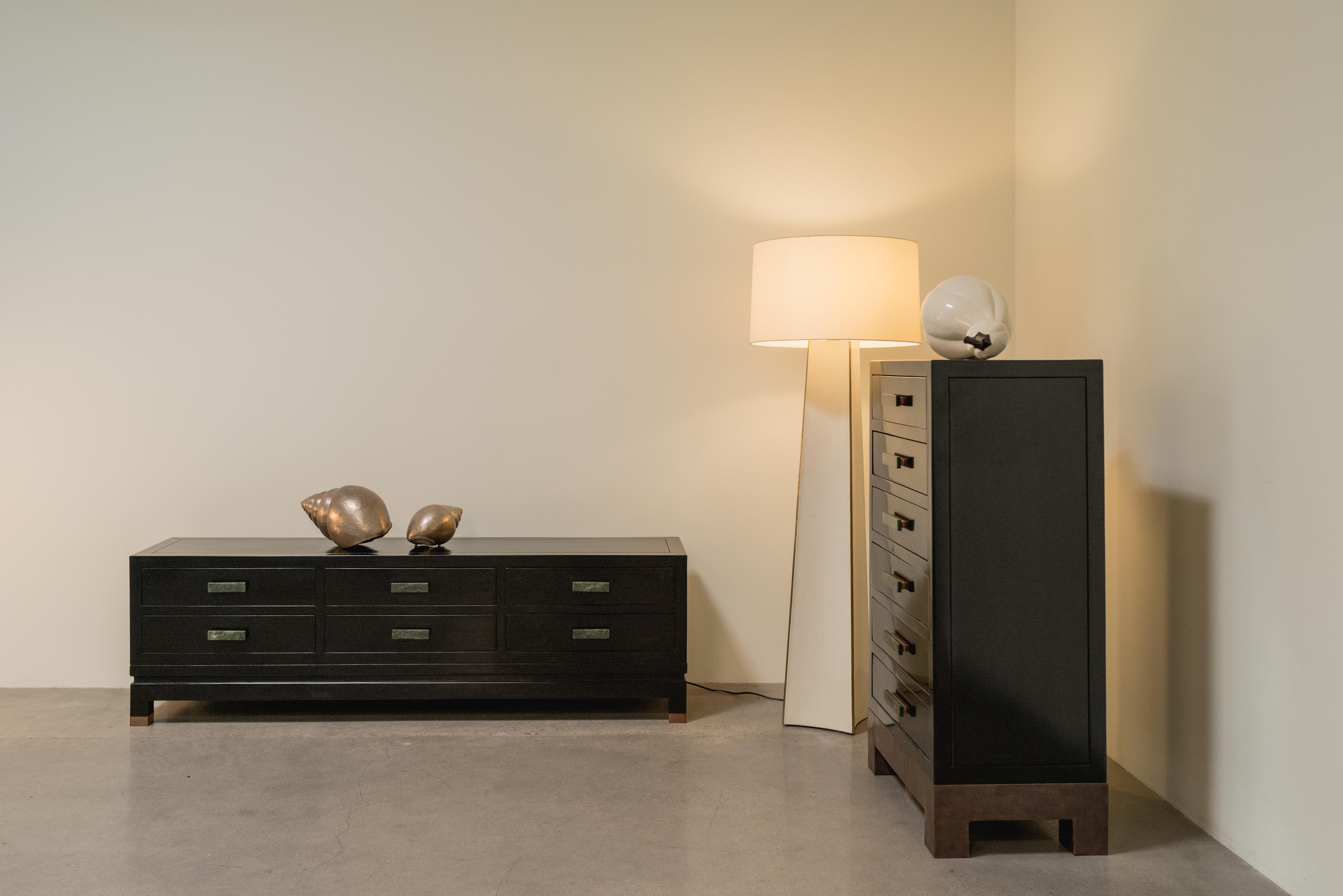 Contemporary Low Hua Li Cabinet with Jade Handles by Robert Kuo For Sale 3