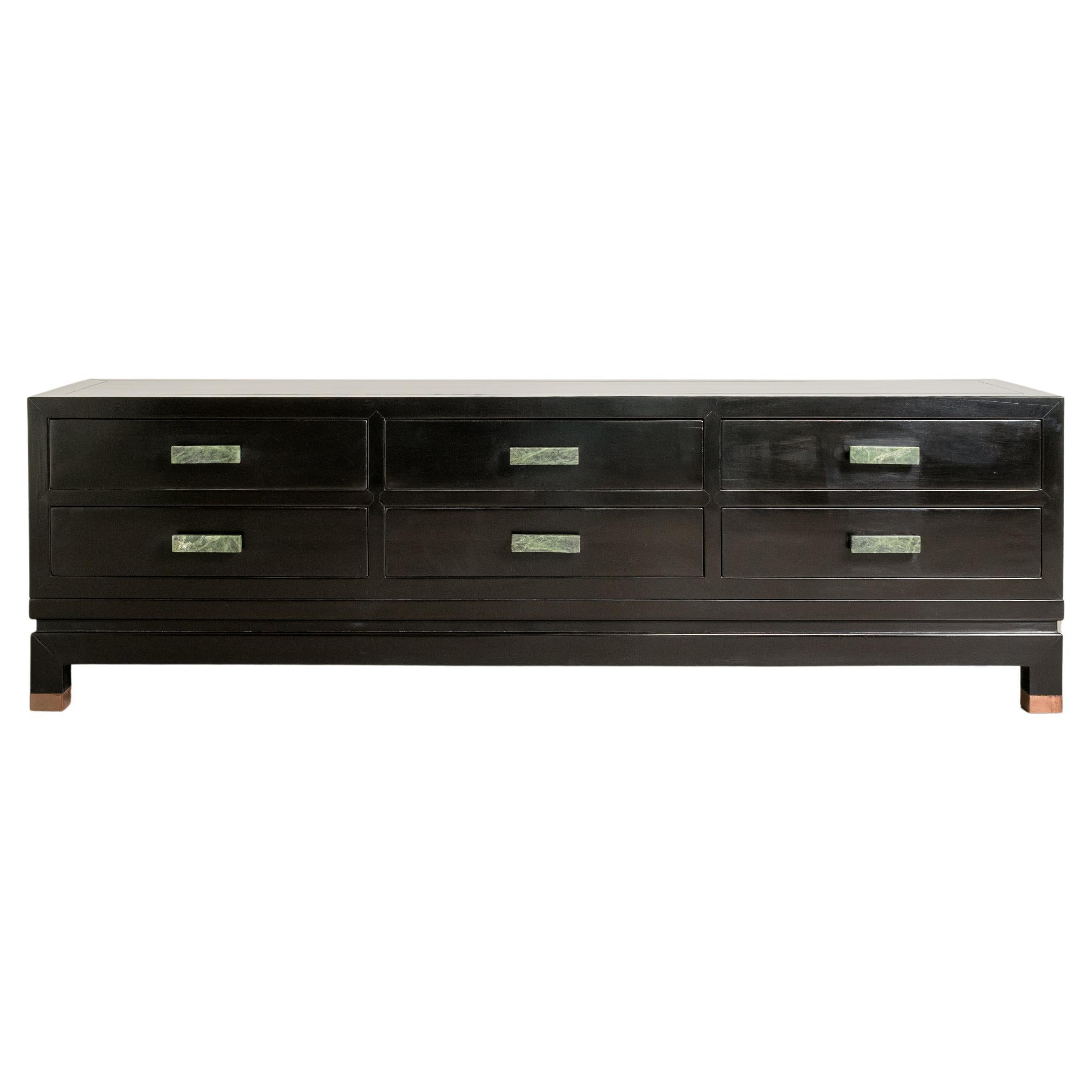 Contemporary Low Hua Li Cabinet with Jade Handles by Robert Kuo For Sale