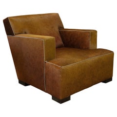Contemporary Low Profile Cognac Colored Animal Hide Arm Club Chair