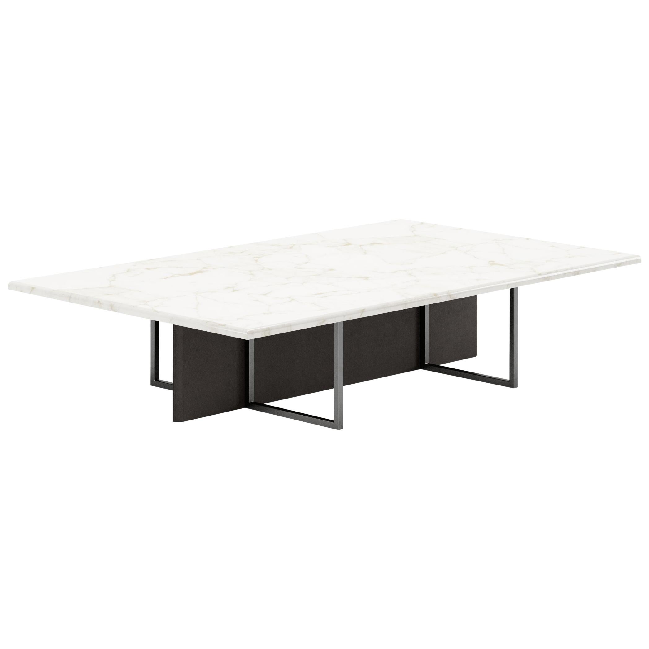 Contemporary Coffee Table with Marble Top, Metal and Leather Legs For Sale