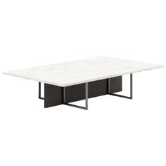 Contemporary Coffee Table with Marble Top, Metal and Leather Legs