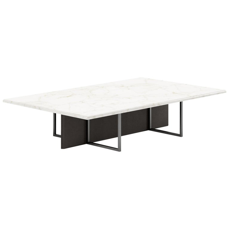 Contemporary Coffee Table with Marble Top, Metal and Leather Legs For
