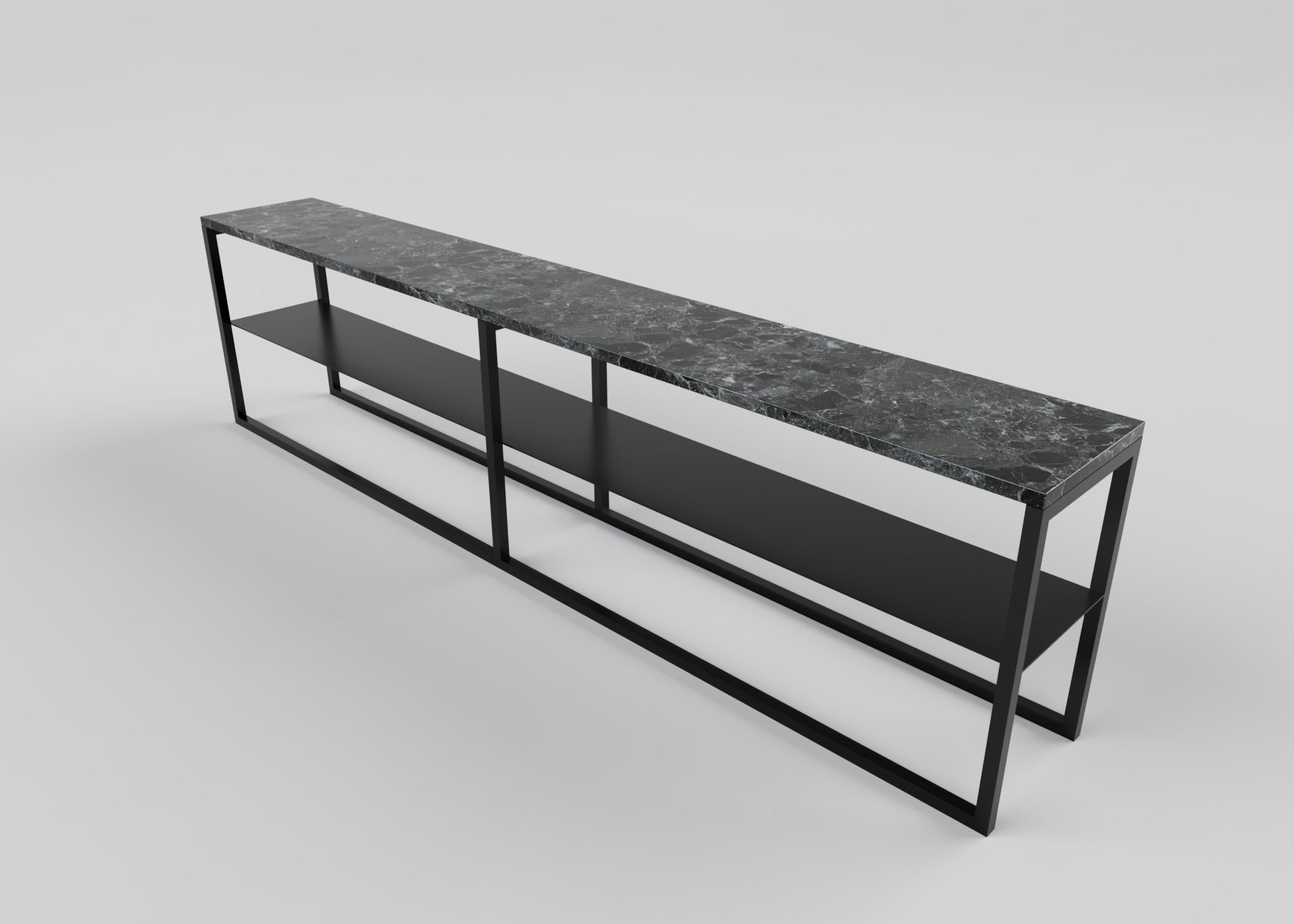 Custom Made TV Console in Marble and Black Powder-Coated For Sale 5