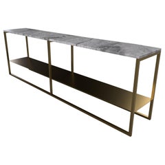 Contemporary Low Slim Console in Marble and Brass Plated