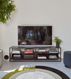 Contemporary Low Slim Console in Marble and Powder-Coated Steel