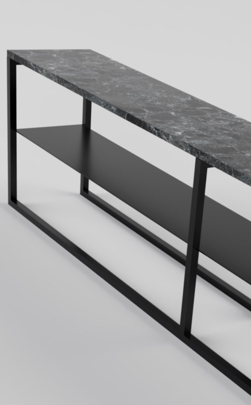 Modern Contemporary Low Slim Console in Marble and Powder-Coated Steel For Sale