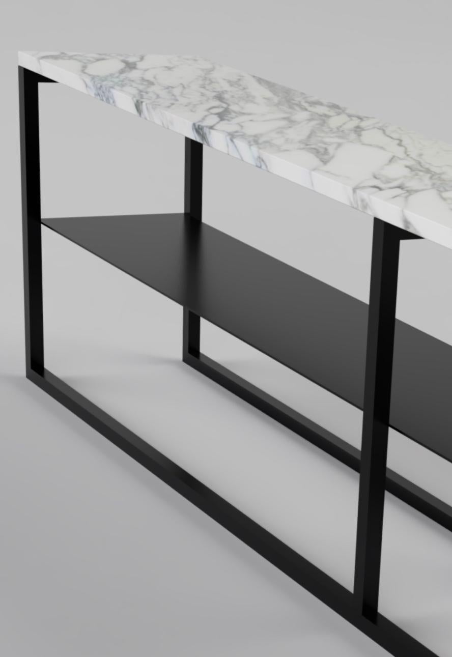 Contemporary Low Slim Console in Marble and Powder-Coated Steel In New Condition For Sale In London, GB