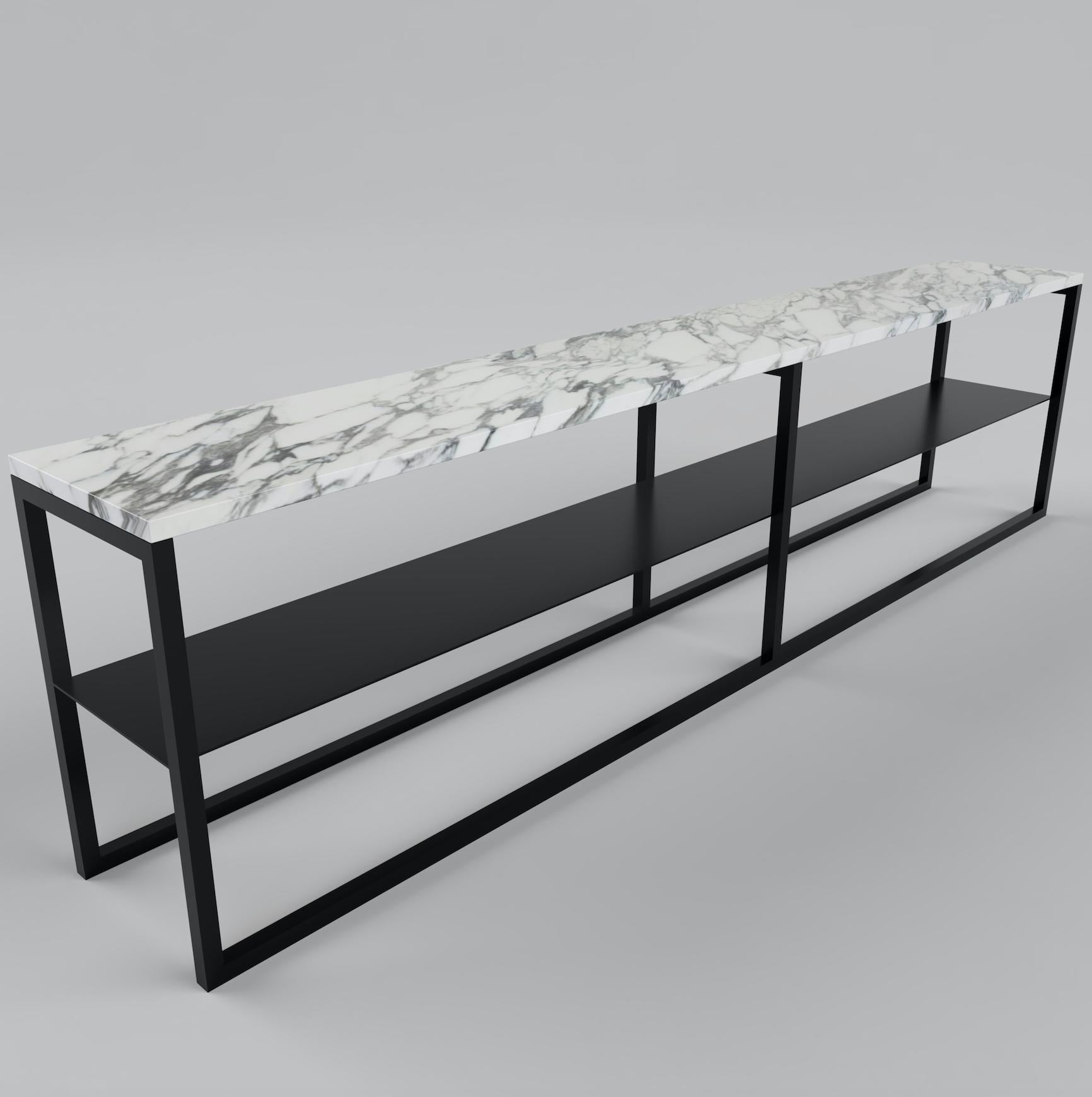 Contemporary Low Slim Console in Marble and Powder-Coated Steel For Sale 1