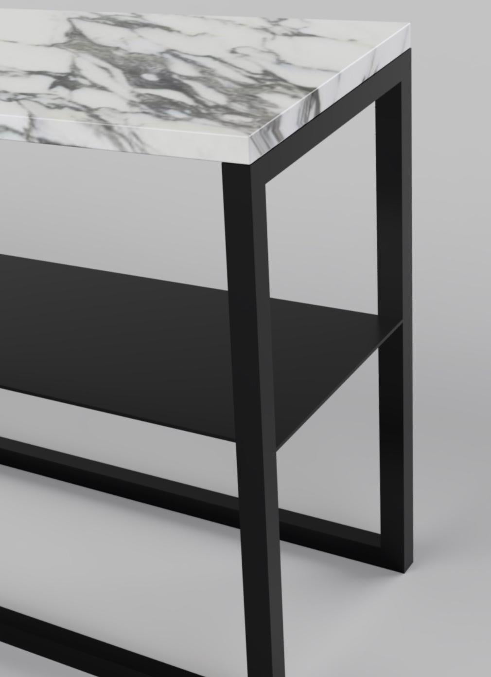 Contemporary Low Slim Console in Marble and Powder-Coated Steel For Sale 2