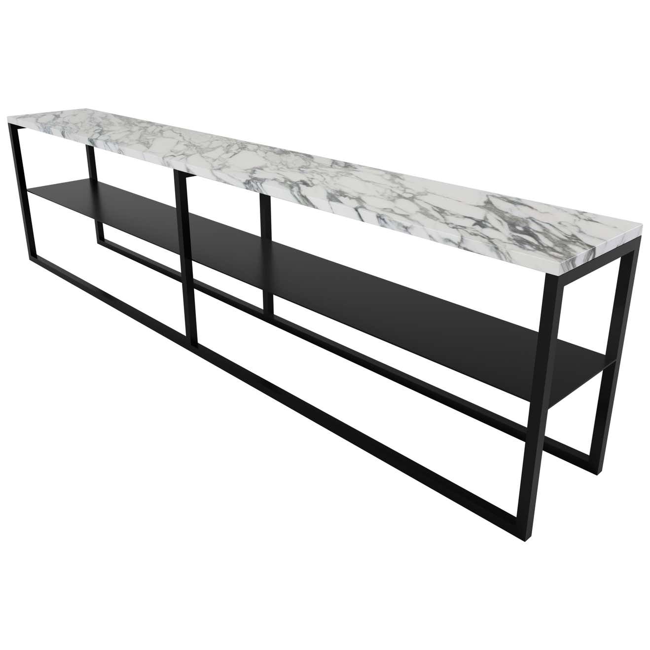 Contemporary Low Slim Console in Marble and Powder-Coated Steel For ...