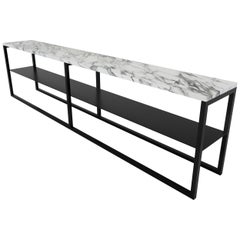 Contemporary Low Slim Console in Marble and Powder-Coated Steel