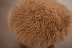 Contemporary Low Stool with Cream Lambskin Upholstering