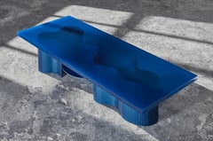 Contemporary Low Table with Shelves, Blue Polished Resin, by Erik Olovsson