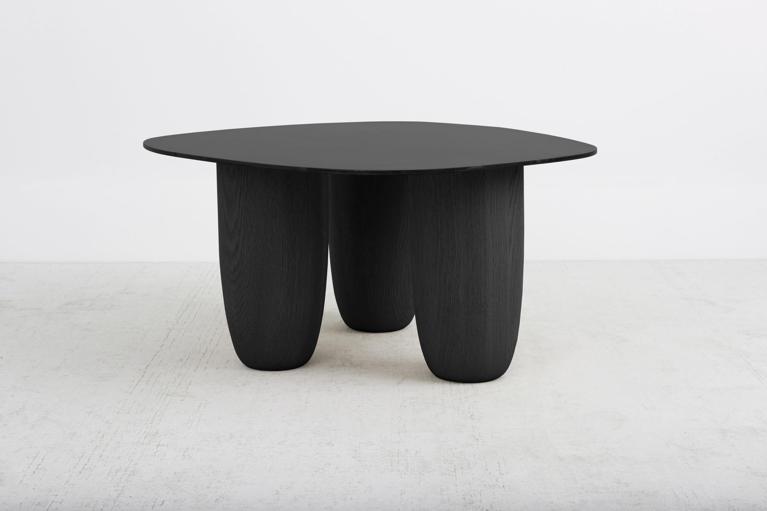 American Contemporary Low Tables in Matte Black Steel and Oak Legs by Vivian Carbonell For Sale