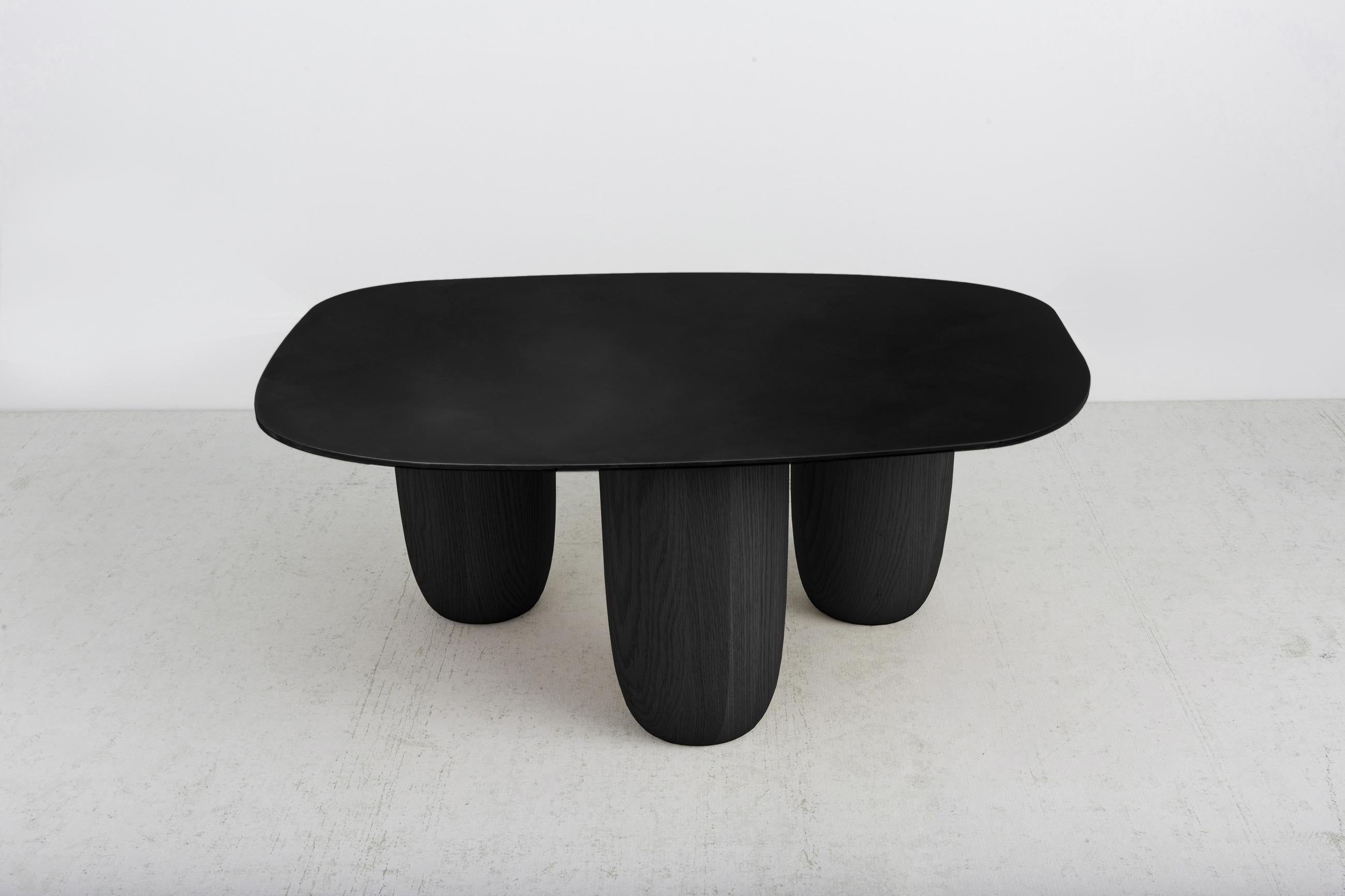 Contemporary Low Tables in Matte Black Steel and Oak Legs by Vivian Carbonell In New Condition For Sale In Miami, FL