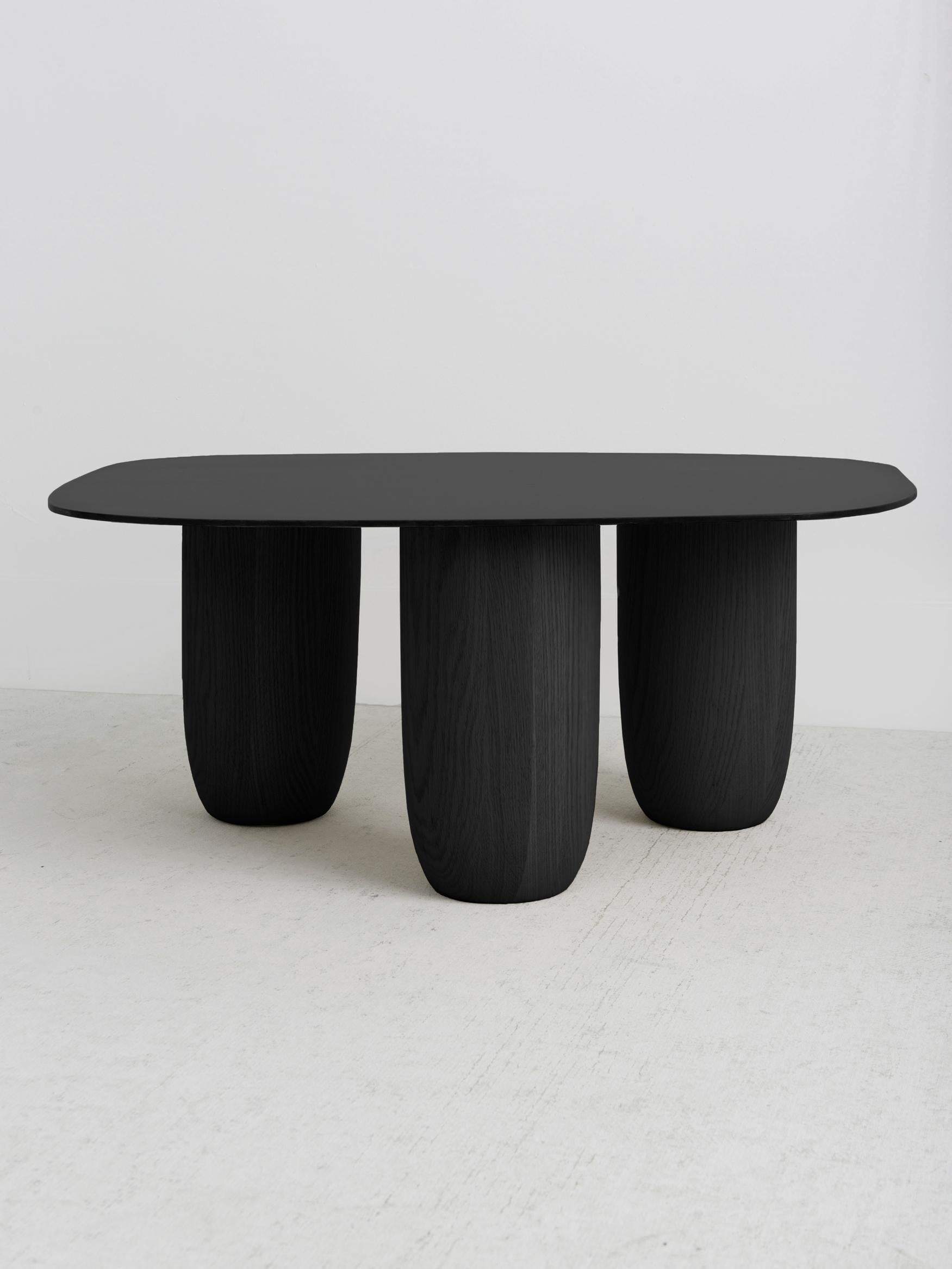 Contemporary Low Tables in Matte Black Steel and Oak Legs by Vivian Carbonell For Sale 1