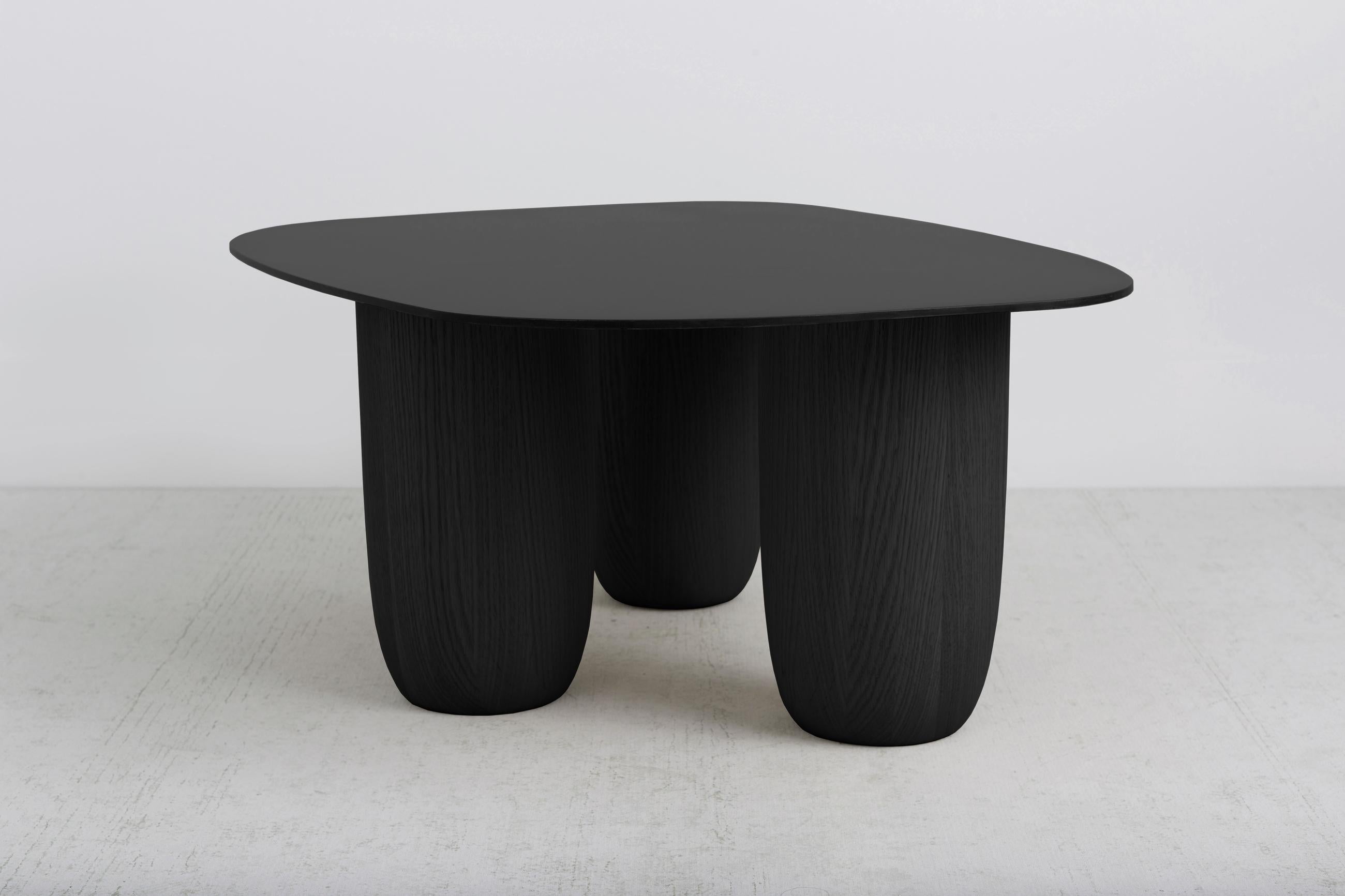 Contemporary Low Tables in Matte Black Steel and Oak Legs by Vivian Carbonell For Sale 2